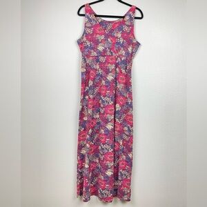 Garnet Hill Women's Small 100% Green Cotton Floral V-Neck Maxi Dress Sleeveless